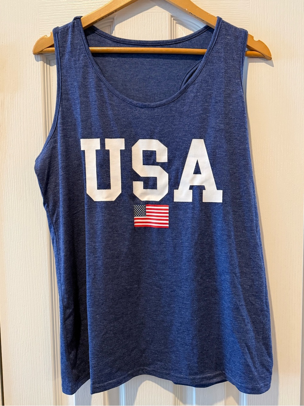 🇺🇸 USA Graphic Navy Tank Top Flag Red White Racerback Heather Blue America New